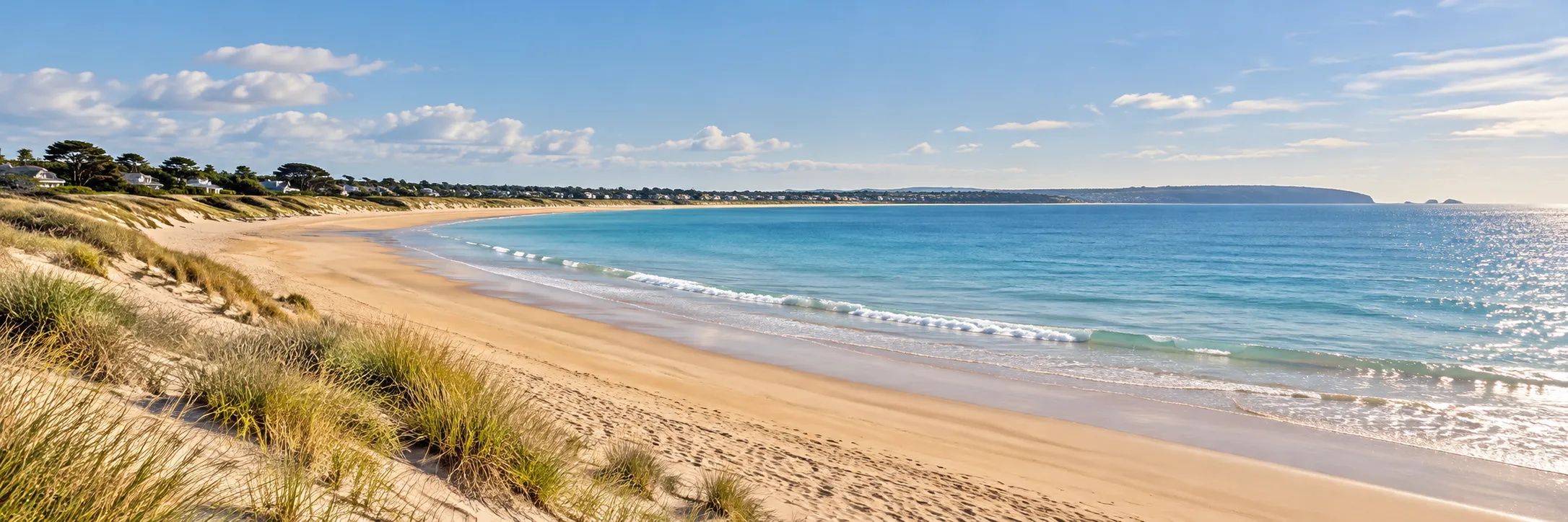 AI-generated Sandbanks-inspired panorama of a sandy beach and calm sea
